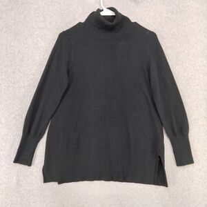 Soft Surroundings Turtleneck Wmn XS Black Cowl Neck Split Hem Overslze Sweater